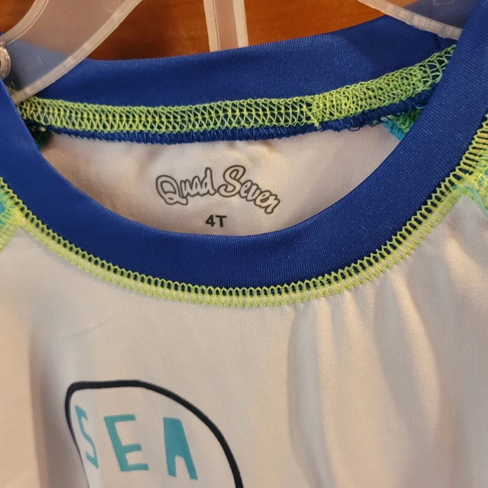 NEW 2 Pc Swim Trunks With Rash Guard Shirt ~4T~Quad Seven~Shark~